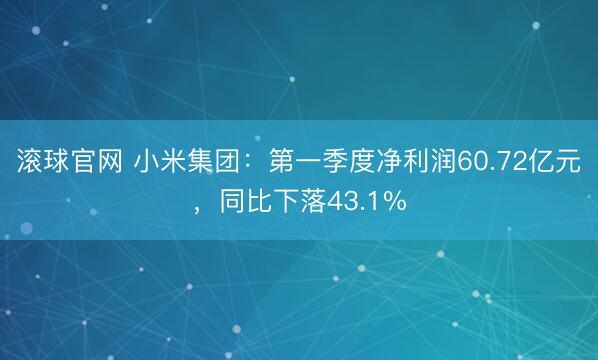 滚球官网 小米集团：第一季度净利润60.72亿元，同比下落43.1%